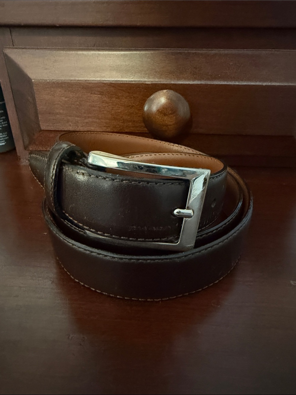 Brooks Brothers Dark Brown Leather Belt with Silver-Tone Buckle